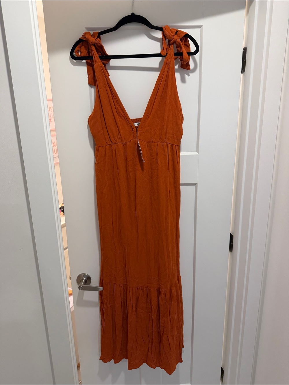 Abercrombie & Fitch Rust Orange Tie-Shoulder Maxi Dress